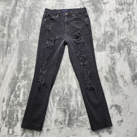 Aeropostale Jeans Womens 6R Faded Black Distressed Ripped Mom High Rise Stretch - Picture 1 of 16